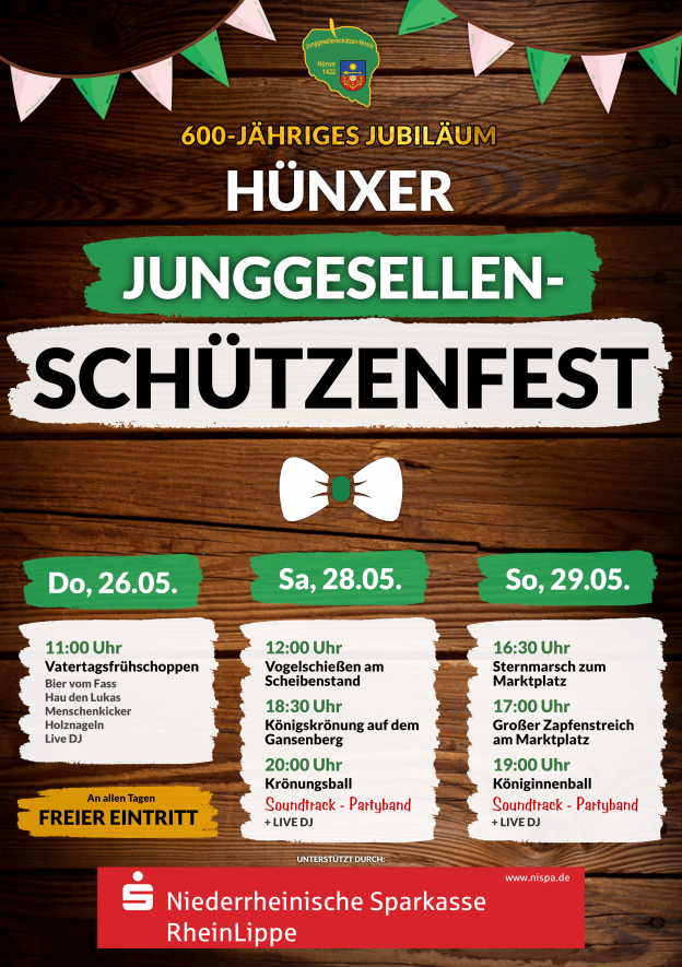 Plakat für das Hünxer Junggesellen-Schützenfest 2022
